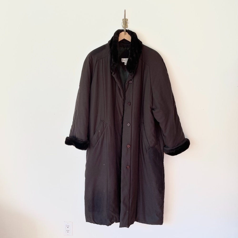 Vintage green duvet coat with faux fur trim